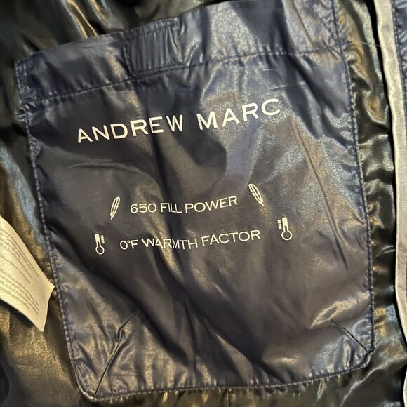 Andrew Marc Puffer 650 fill Down Jacket Coat Packable Women M Navy Black - Picture 9 of 16